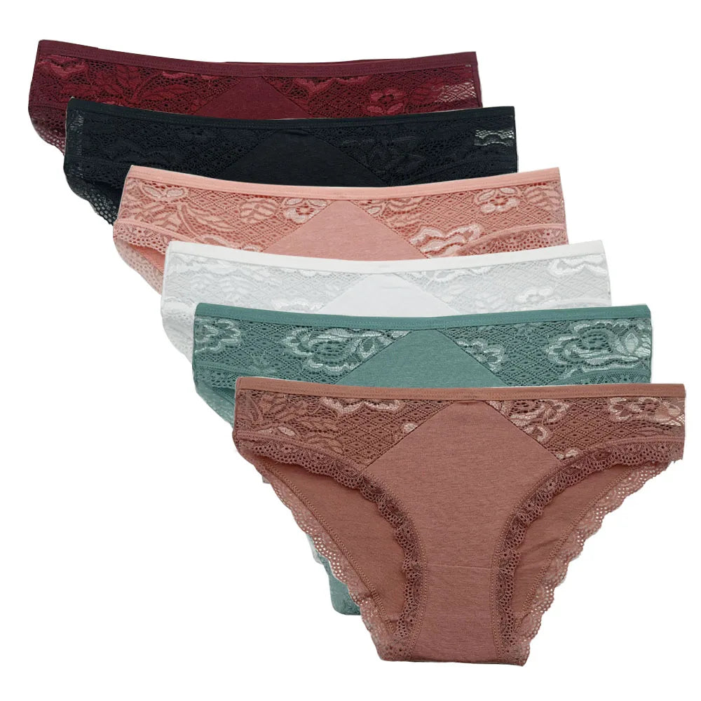 5PCS Women’s Cotton Briefs – Lace Seamless Panties Underpants, Comfortable Soft Lingerie