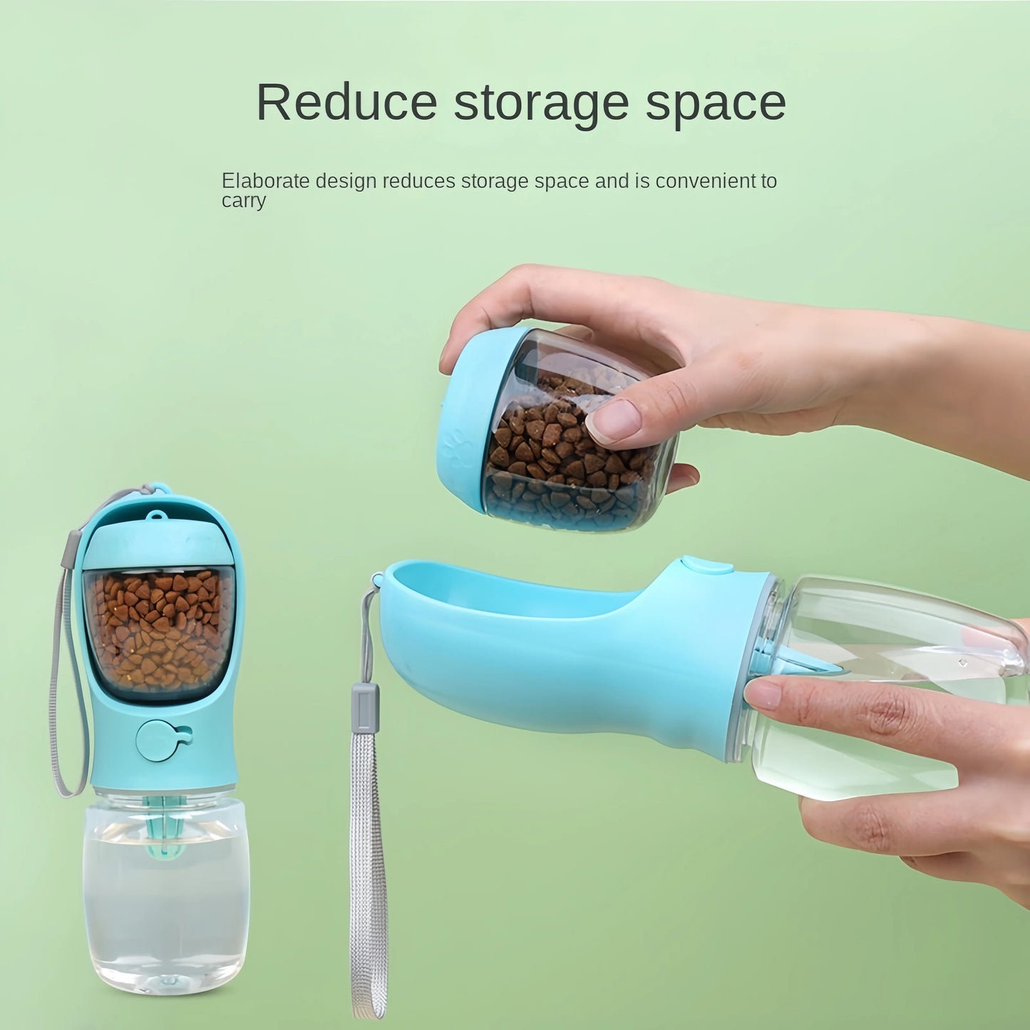 Portable Pet Water Bottle with Food Container – Travel Feeder for Dogs & Cats with Built-in Bowl
