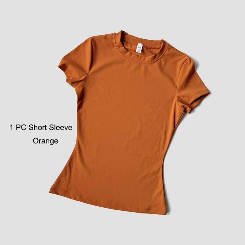 Quick-Drying Gym Leggings Set – Breathable Stretchy Slim Fitness Sport Suit with Short Sleeve Active Top