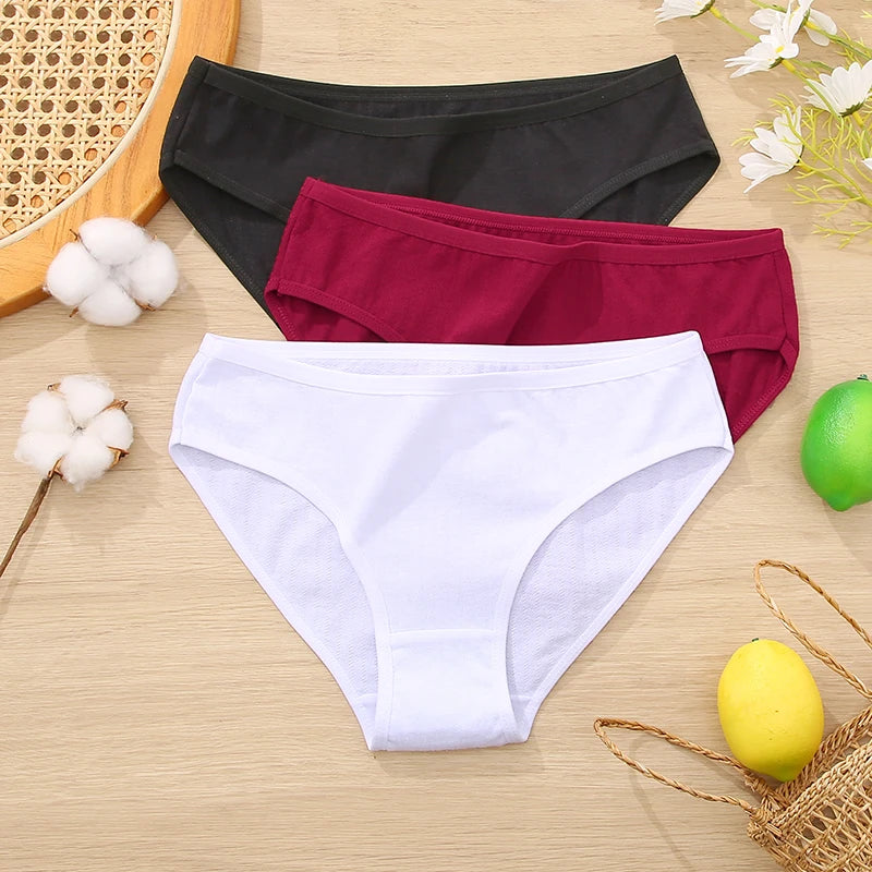 3PCS Set Women's Cotton Jacquard Panties Solid Color Sexy Briefs Underwear S-XL