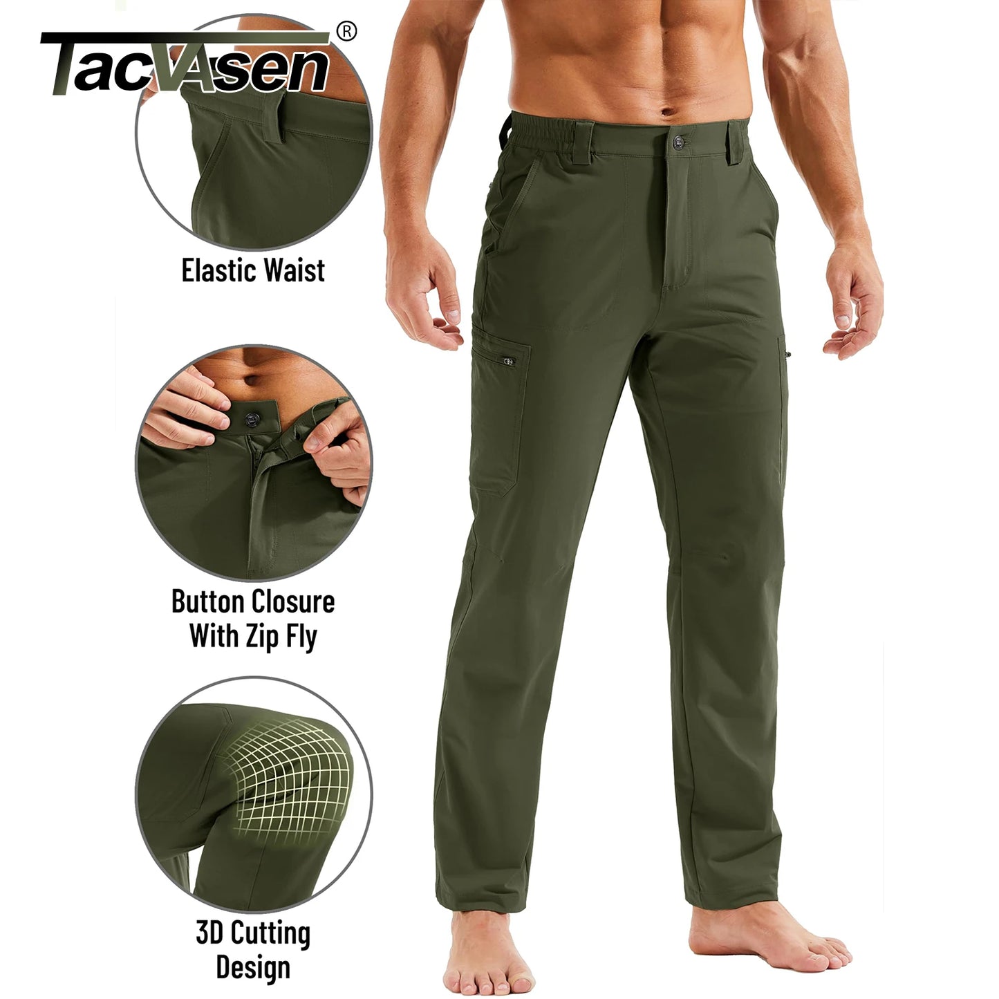 TACVASEN Men’s Lightweight Quick-Dry Cargo Pants – Summer Outdoor Water-Resistant Hiking & Work Trousers