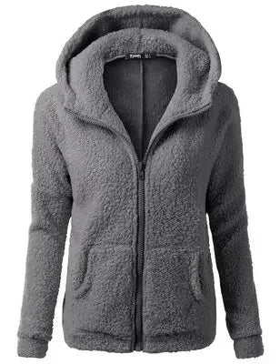 Autumn Winter 2025 Women's Hoodie Zipper Coat Casual Solid Soft Fleece Jacket