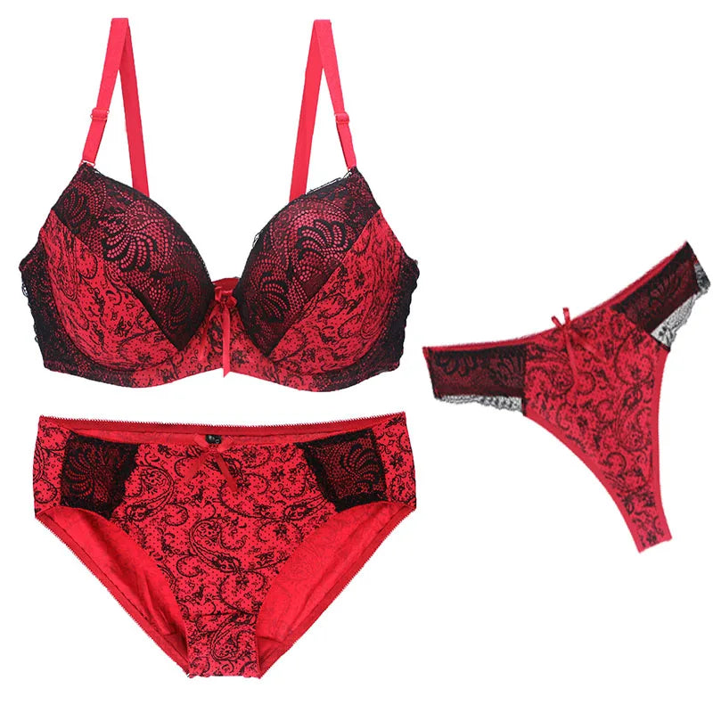 Nouvell Seamless Push Up Bra Set 3-Piece Women’s Underwear BCDEF Cup Plus Size Lingerie Beige Black Blue Purple Red White