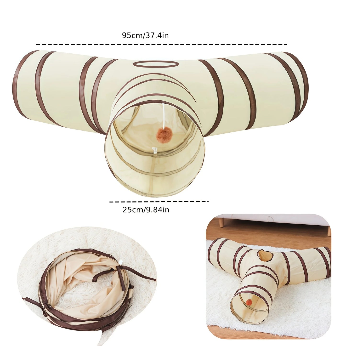 نفق لعب القطط القابل للطي - لعبة تفاعلية مخططة للقطط الصغيرة من أجل المتعة والاستكشاف والتمرين