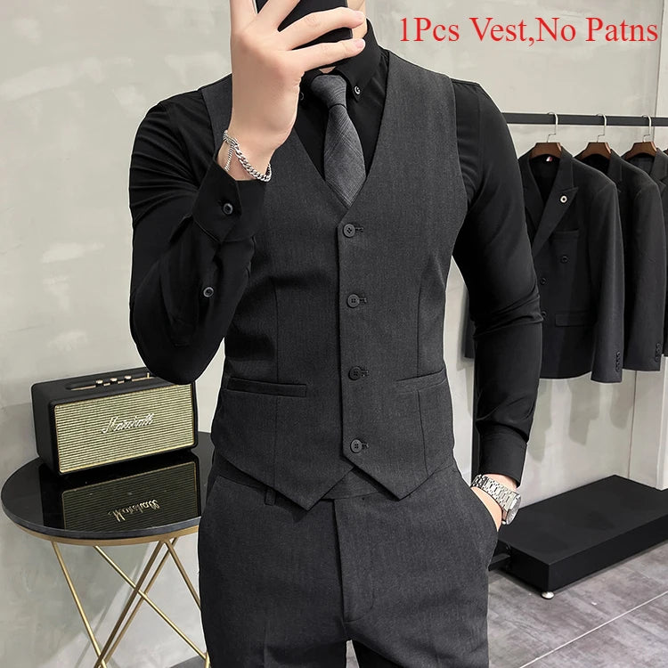 Men's High-End Solid Color Vest – S-7XL Casual Business & Groom Wedding Waistcoat