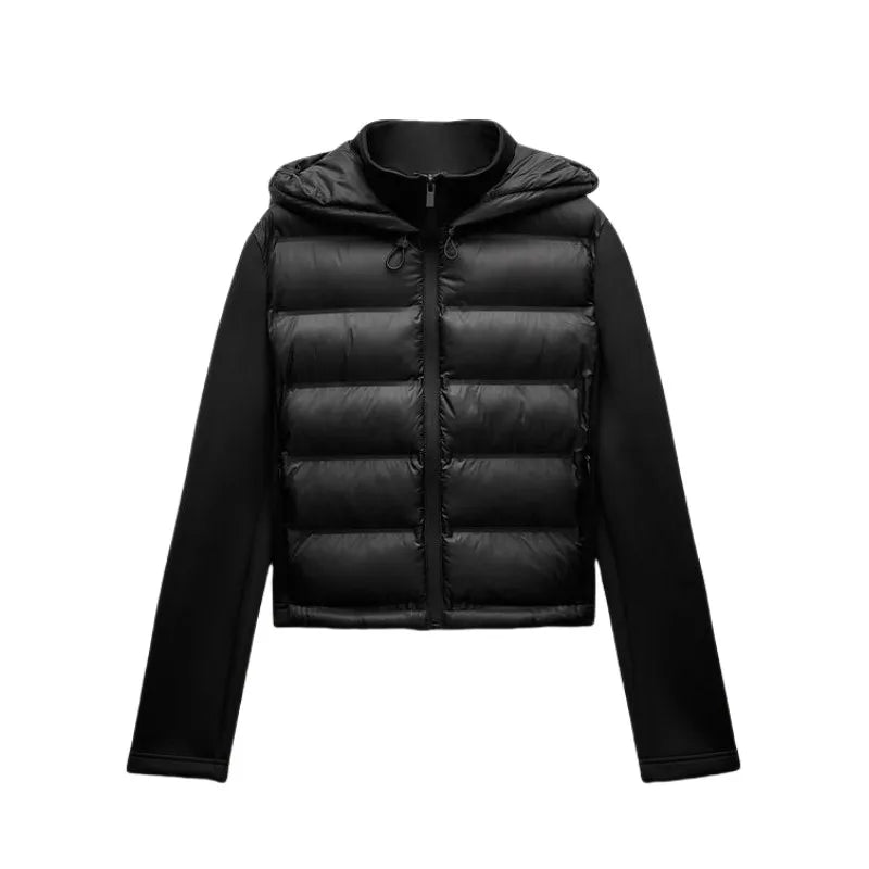 2025 Winter Women's Lightweight Warm Down Jacket Long Sleeve Zippered Hooded Sports Coat