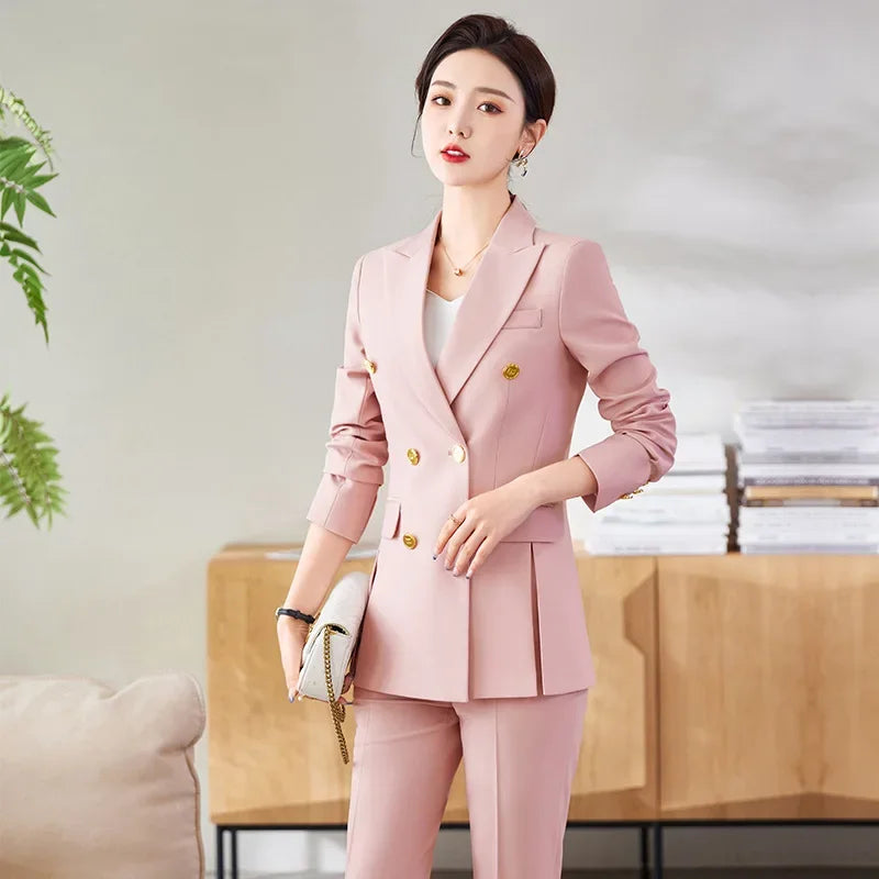 Women’s Khaki Western-Style Suit – Professional Double-Button Jacket Workwear