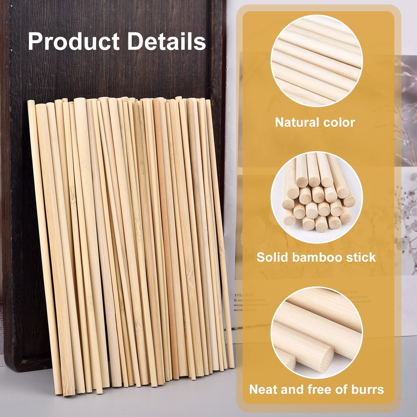 3–8mm Round Natural Wooden Bamboo Sticks – DIY Craft Material for Handmade Projects & Woodworking Supplies