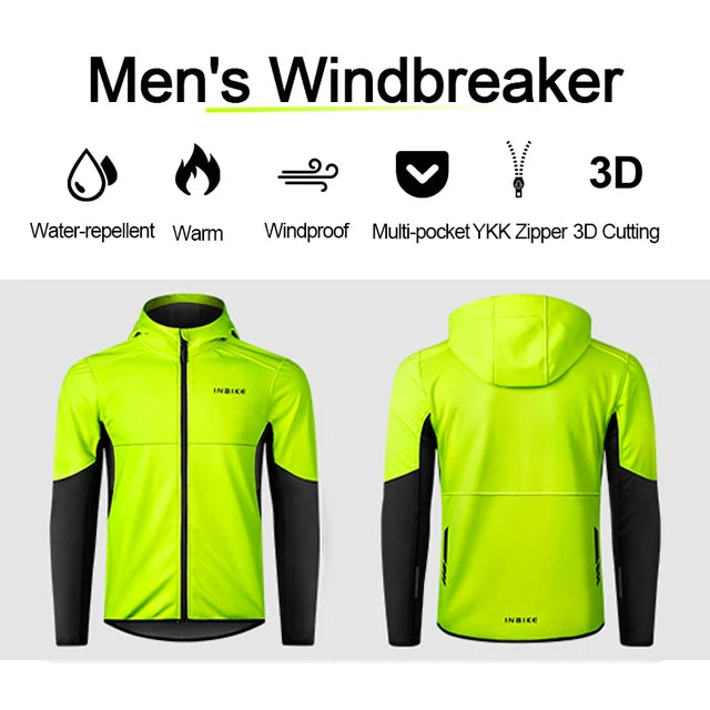 INBIKE Men’s Winter Cycling Jacket – Hooded Fleece Windproof Outdoor Coat for Hiking & Biking