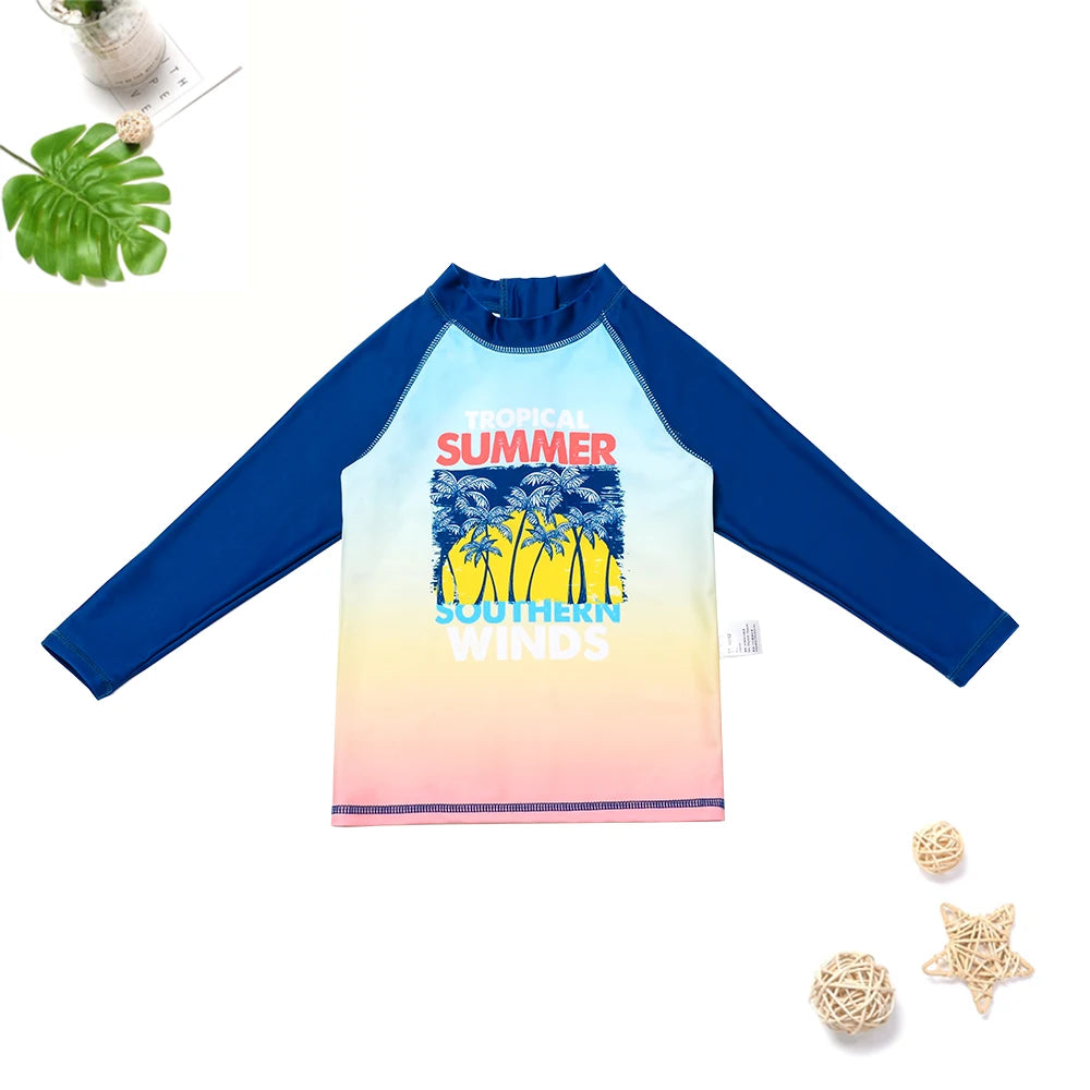 2025 Kids 3 Piece Swimsuit Set Quick Dry Summer Sunset Colorful Beachwear