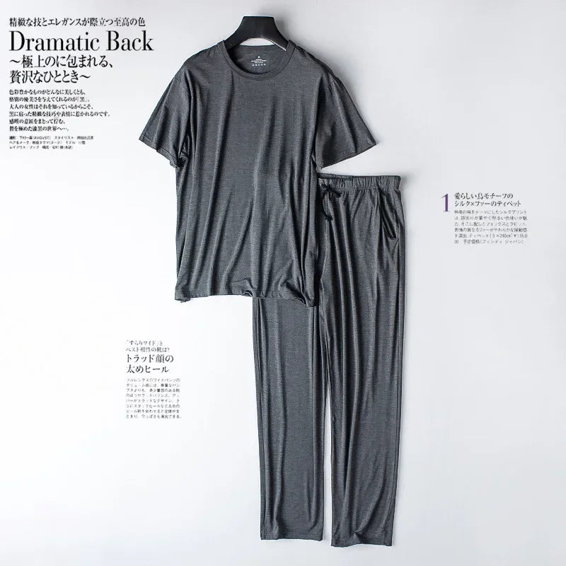 Men's Spring & Summer Modal Pajama Set | Short Sleeve Top & Trousers | Thin, Loose Large Size Homewear & Sleepwear
