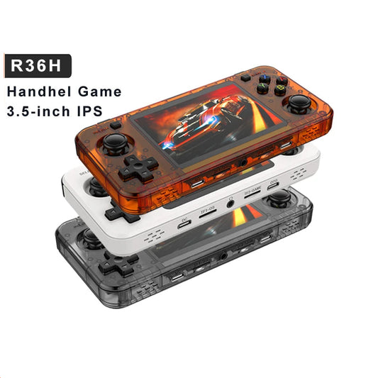 Handheld game console with transparent orange casing on an orange background, featuring Boyhom branding.
