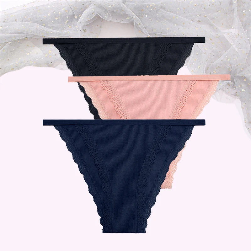 FINETOO Women's Cotton Lace Panties 3PCS Set S-XL Comfortable Soft Underwear Intimates