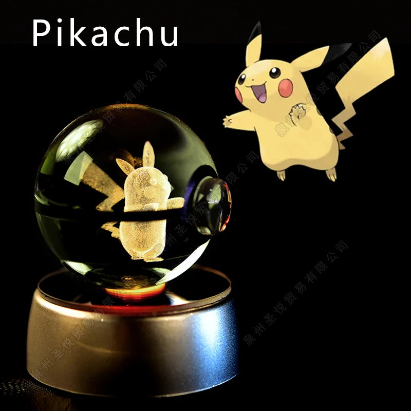 Pokémon 3D Crystal Ball Night Light – Pikachu, Gengar & Mewtwo Pokéball Glass Lamp for Kids Birthday Gifts