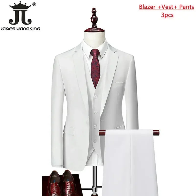 M-6XL 15 Colors Men's 3-Piece Formal Suit – Jacket, Vest & Pants for Business, Groom & Wedding