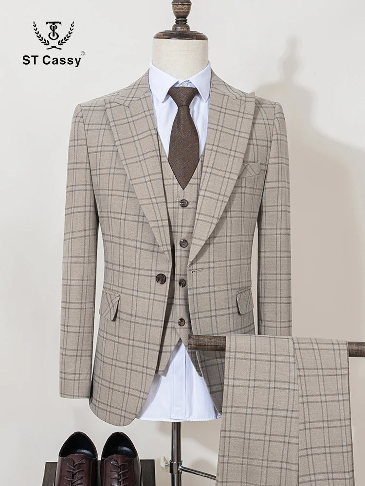 ST Cassy Men's Plaid Suit – High-Quality Formal & Casual Business Wear