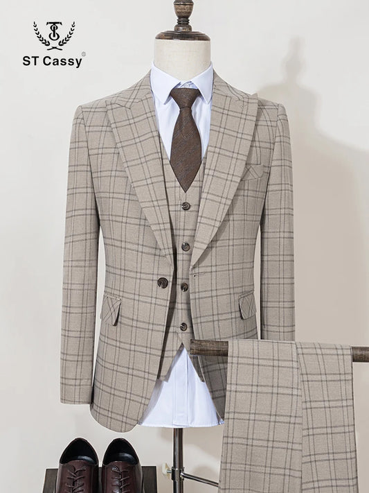 ST Cassy Men's Plaid Suit – High-Quality Formal & Casual Business Wear