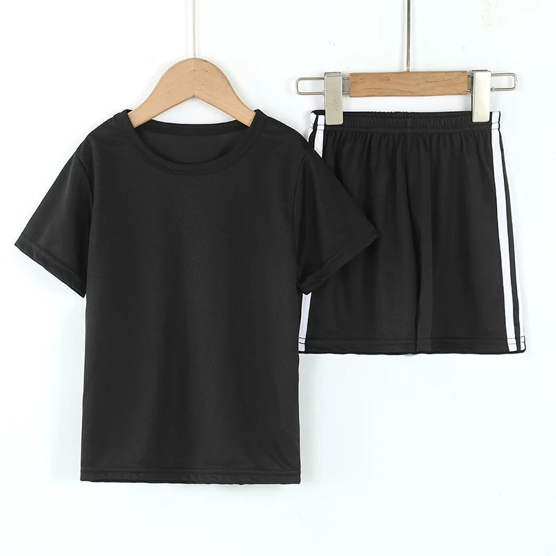 مجموعة ملابس رياضية سريعة الجفاف للأطفال - ملابس صيفية مكونة من ربع قطعة مع تي شيرت وشورت، ملابس جري قابلة للتهوية للأولاد والبنات