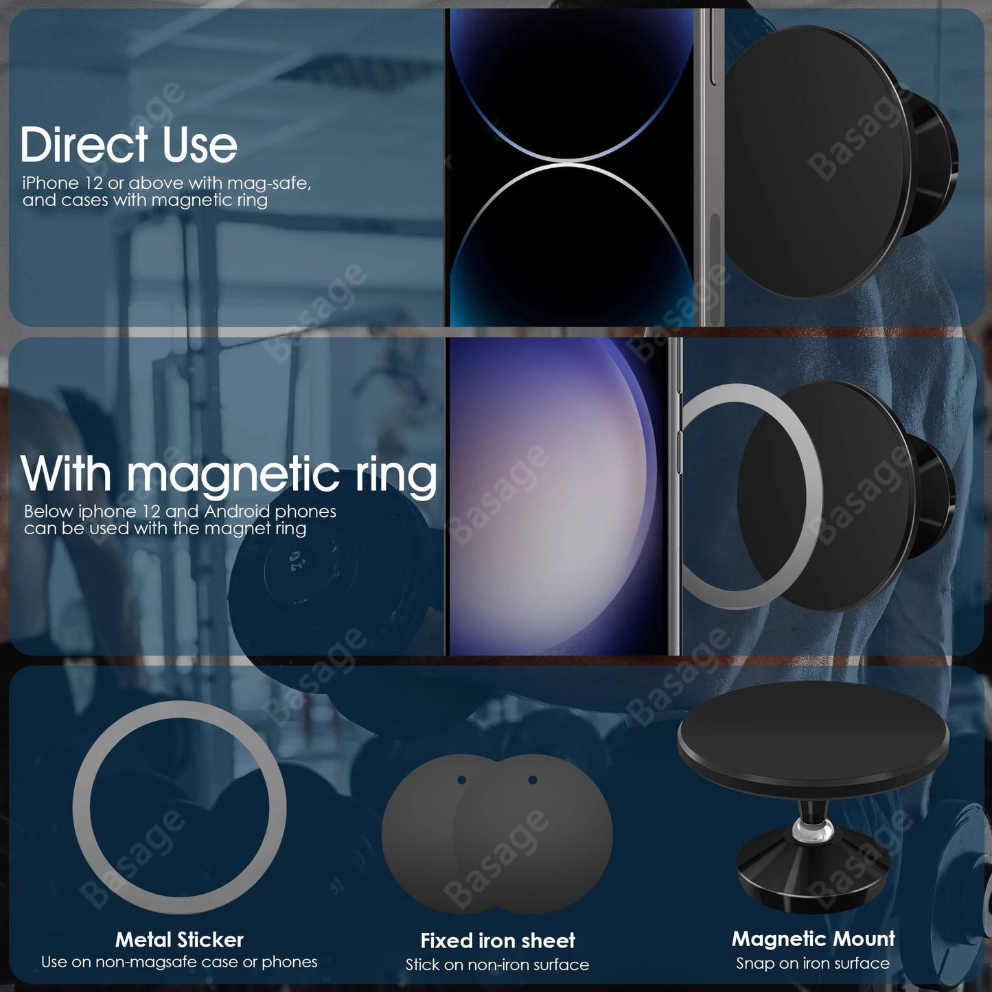 حامل الهاتف المغناطيسي من Gym Mate - حامل شفط MagSafe مزدوج الجوانب لتصوير الفيديو بدون استخدام اليدين ودعم التمرين