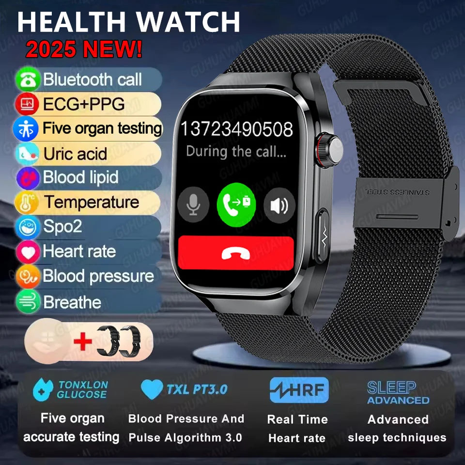 2025 Smart Watch for Men – Uric Acid, Body Fat & Organ Health Monitor | Bluetooth Call Smart Bracelet