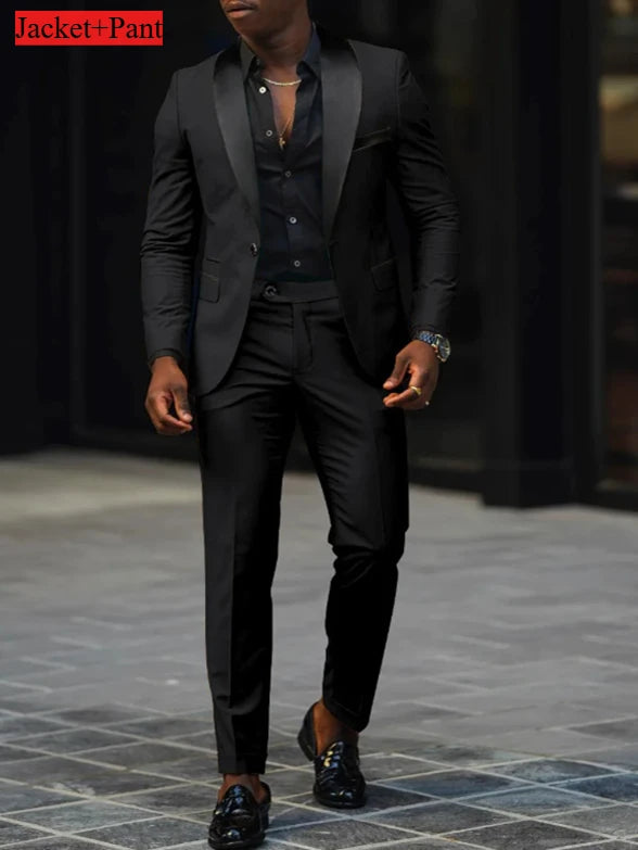 Men's Formal Slim Fit Tuxedo Suit – Luxury Groom & Prom Wedding Outfit