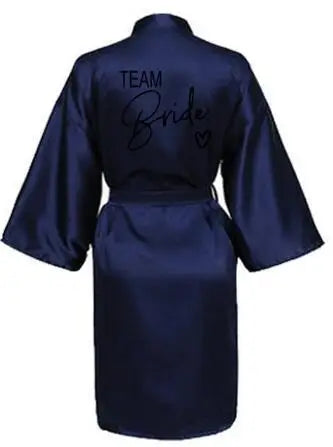 Bridesmaid Satin Robe | Wedding Party Kimono Pajamas with Black Lettering Team Bride Bathrobe