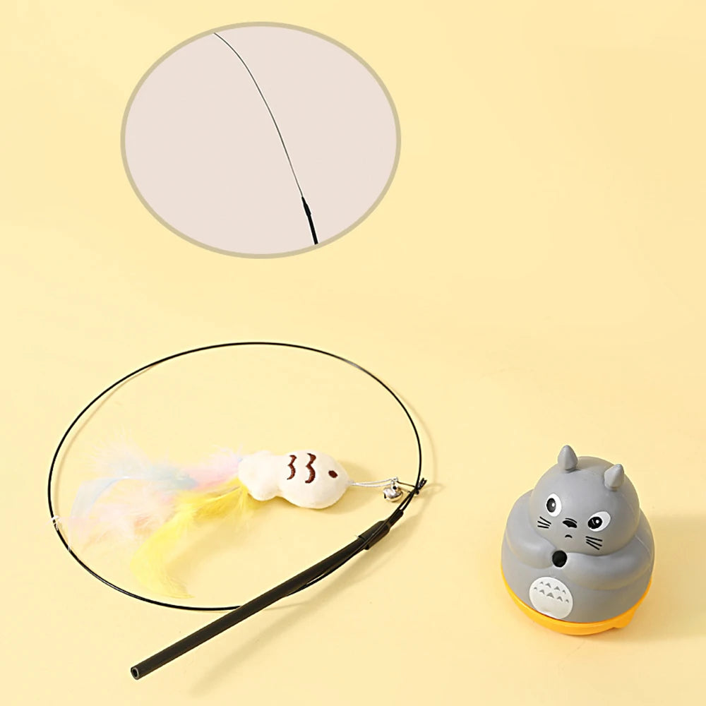 Cat Teasing Stick with Feather & Bells – 360° Rotating Steel Wire Interactive Toy for Cats