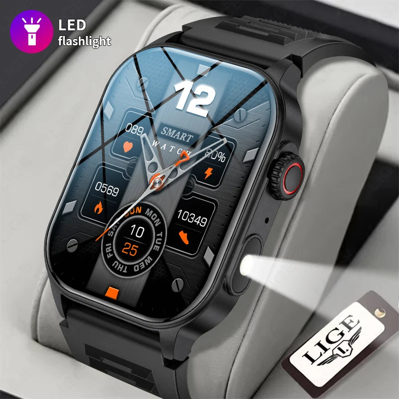 LIGE New Smart Watch | 2.01” HD Screen, AI Voice, Bluetooth Call, Flashlight, Sports & Health Monitor Smartwatch