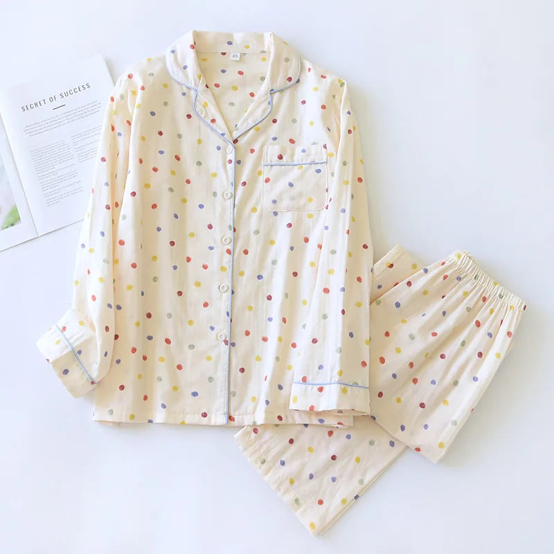 2025 Kimono Femme Maple Leaf Pajama Set | 100% Gauze Cotton Long Sleeve Sleepwear for Women | Autumn Pyjamas Hot Sale