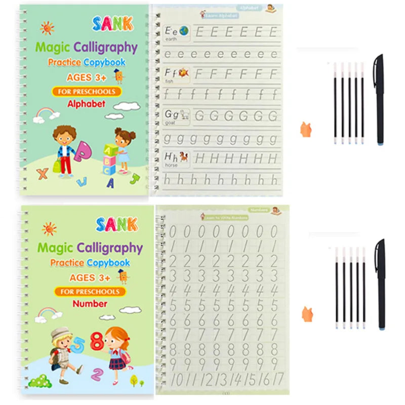Sank Magic Practice Copybook – Reusable Kids’ English Calligraphy Writing Book with Free Wipe-Clean Pen