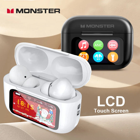 MONSTER TWS Wireless Bluetooth Earphones – HD Stereo Sound, LCD Touch Display, Sports In-Ear Headset with Charging Box