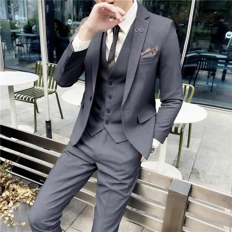 2023 Men's British Fashion 3-Piece Slim Fit Suit – Trendy Banquet Outfit