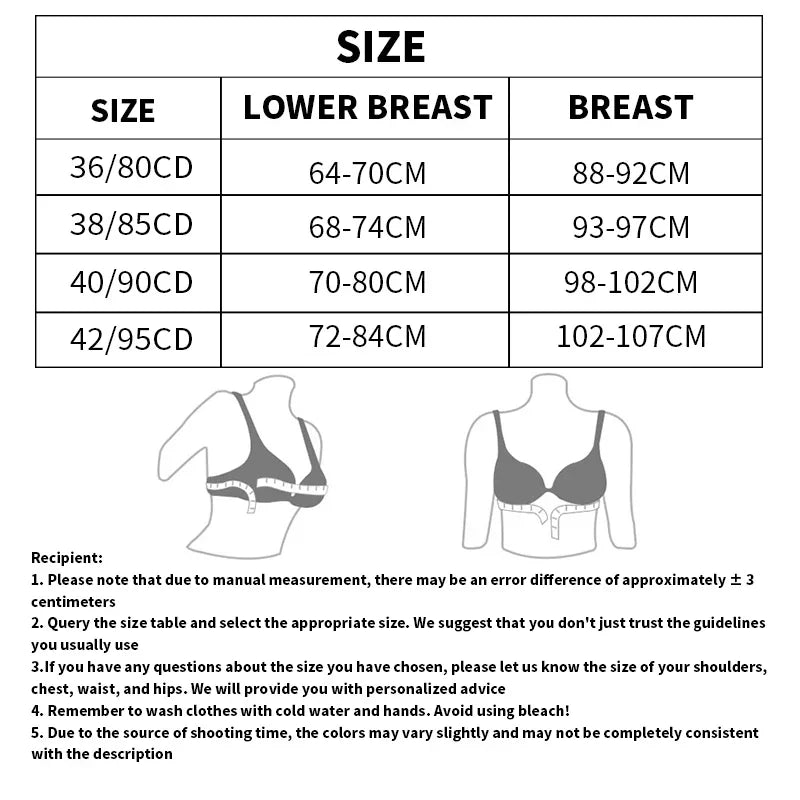 Women’s Sexy Lace Underwire Bra Thin Plus Size Gathering Steel Ring Underwear 36–42 C/D Cup