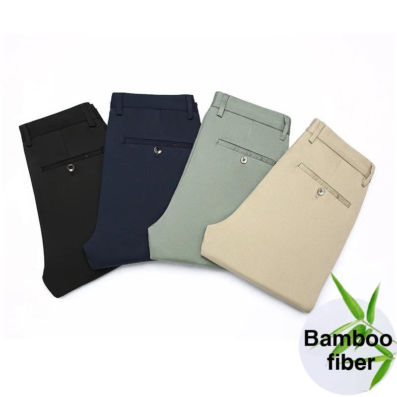 2025 Spring New Men's Bamboo Fiber Casual Pants | Classic Business Fashion Khaki Stretch Cotton Trousers | Male Brand Clothes