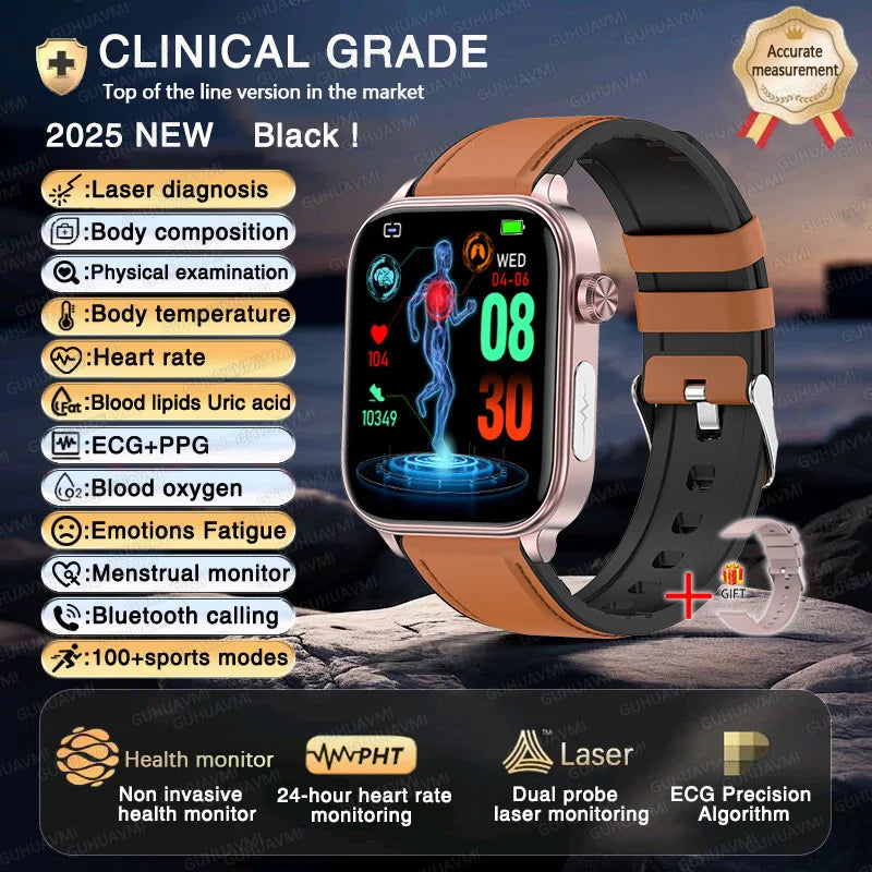 2025 New ECG + PPG AI Health Smart Watch for Men & Women – Blood Lipid, BP, Uric Acid, Heart Rate Tracker for Xiaomi