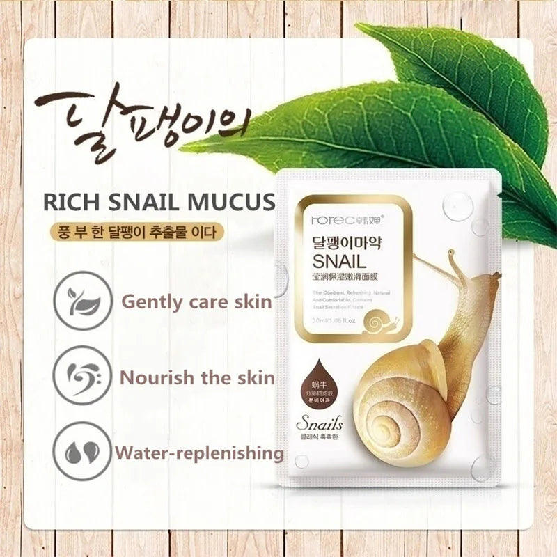 10pcs Snail Moisturizing Face Mask | Hydrating, Oil Control & Korean Skincare Sheet Masks