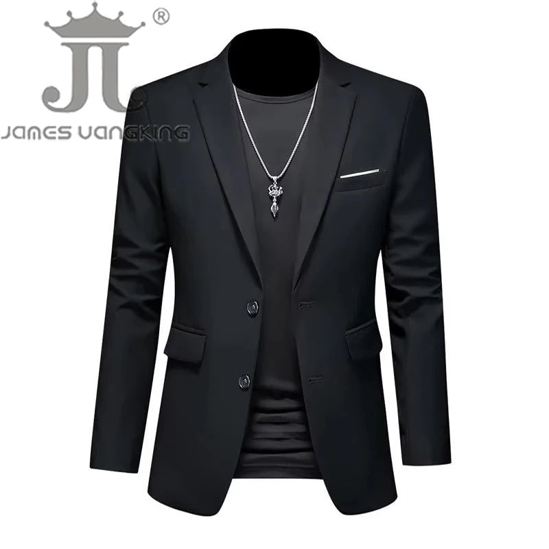 Men's High-End Solid Color Blazer – Casual Business & Groom Wedding Suit Jacket