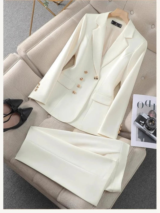 Women’s Solid Color Two-Piece Pant Suit – Fashionable Professional Office Set