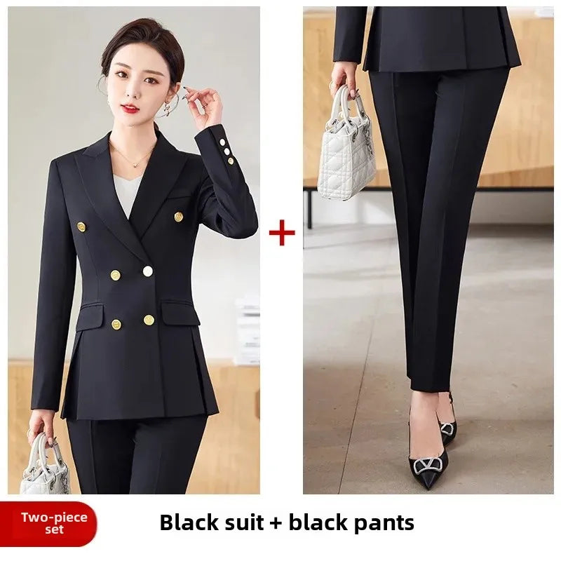 Women’s Khaki Western-Style Suit – Professional Double-Button Jacket Workwear