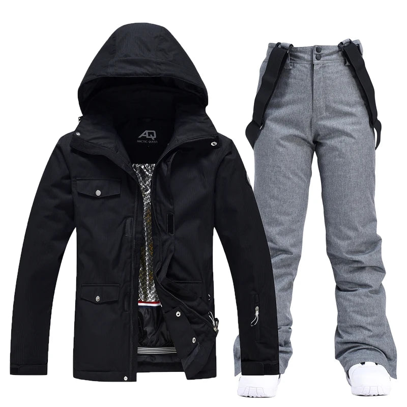 Men & Women Snow Suit Set – Waterproof Windproof Ski Jacket & Ski Pants, Pure Color Winter Snowboard Clothing (-30°C)