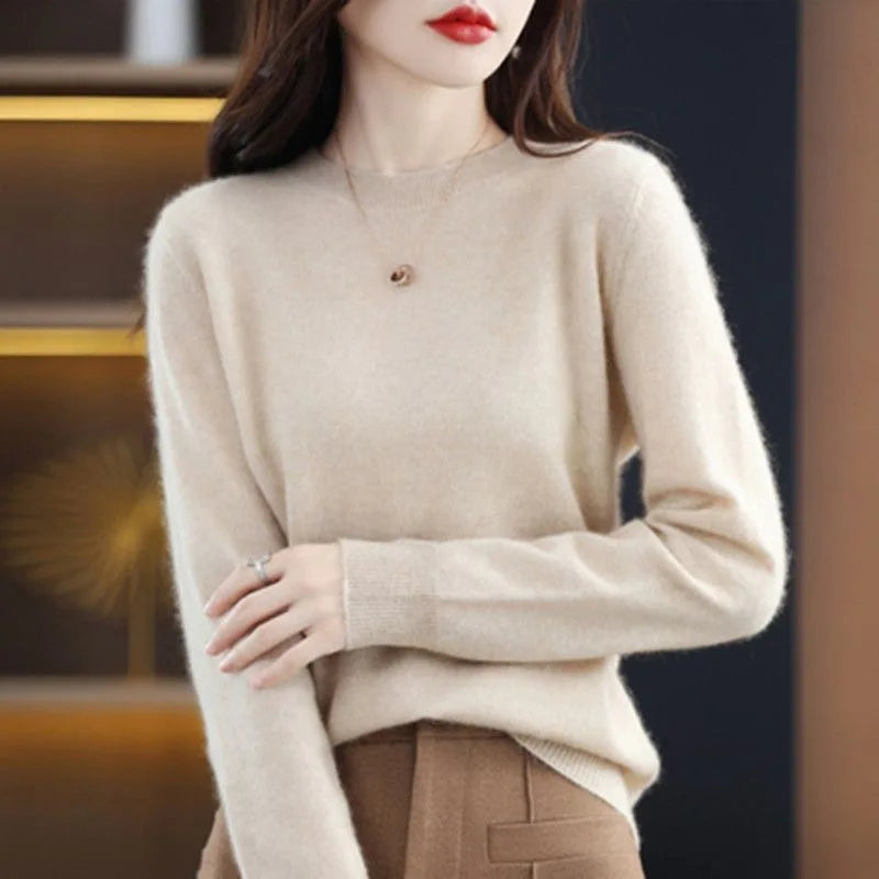 Women O-Neck Sweater Autumn Winter Basic Pullover Warm Long-Sleeve Knitwear