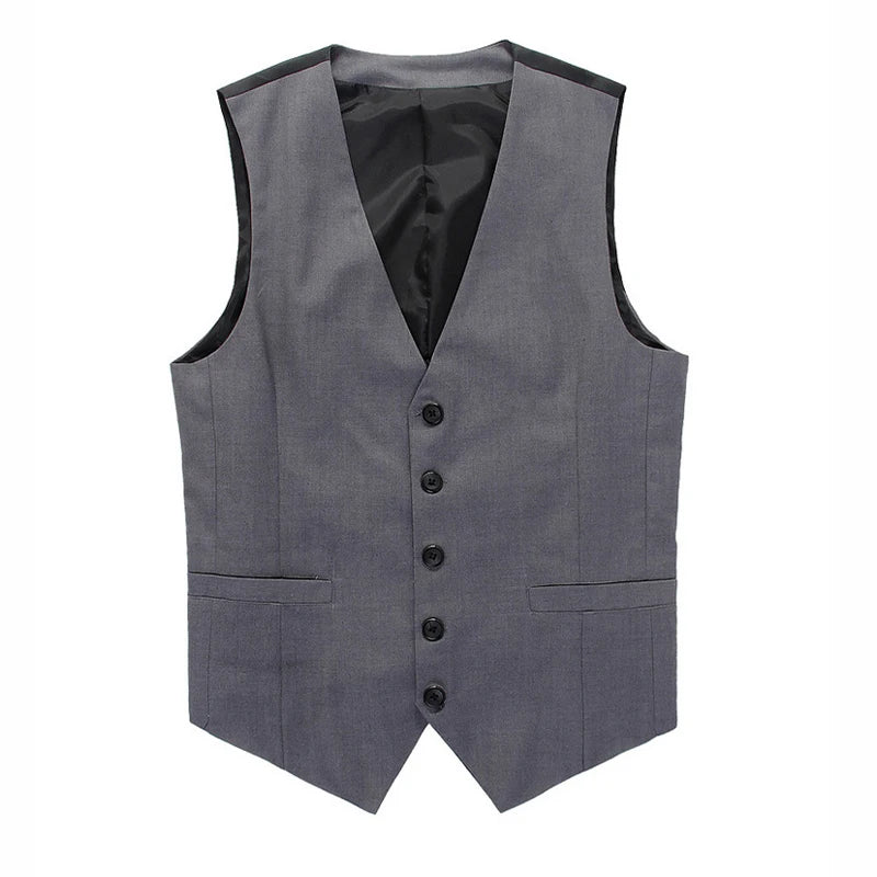 Men's Single-Breasted Slim Fit Vest – High-End Grey/Black Formal Business Waistcoat 7XL
