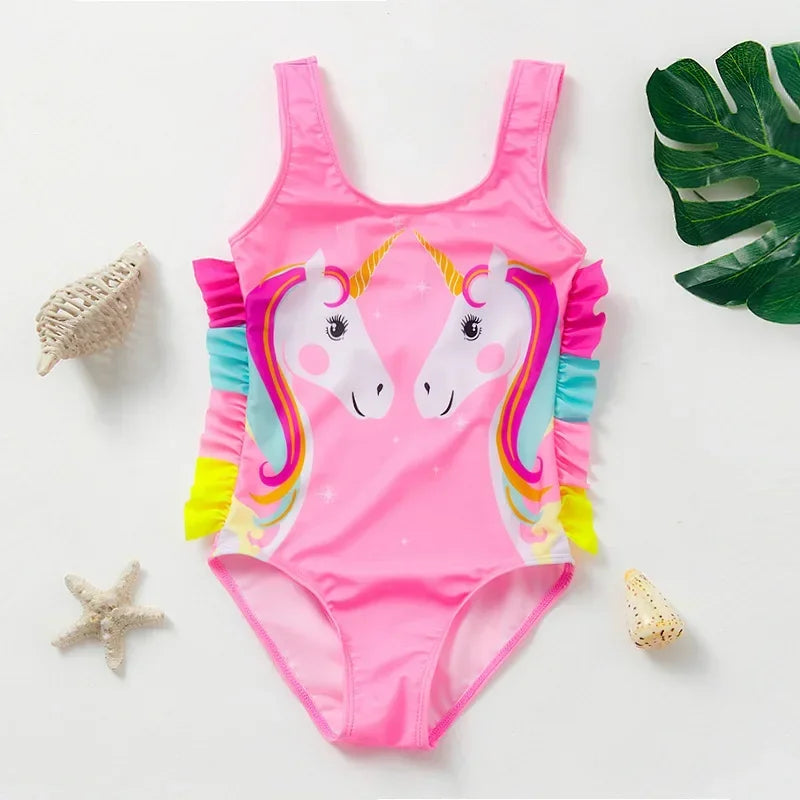 Girls One-Piece Mermaid Swimsuit Fish Scale Unicorn Kids Beachwear Ages 2-8