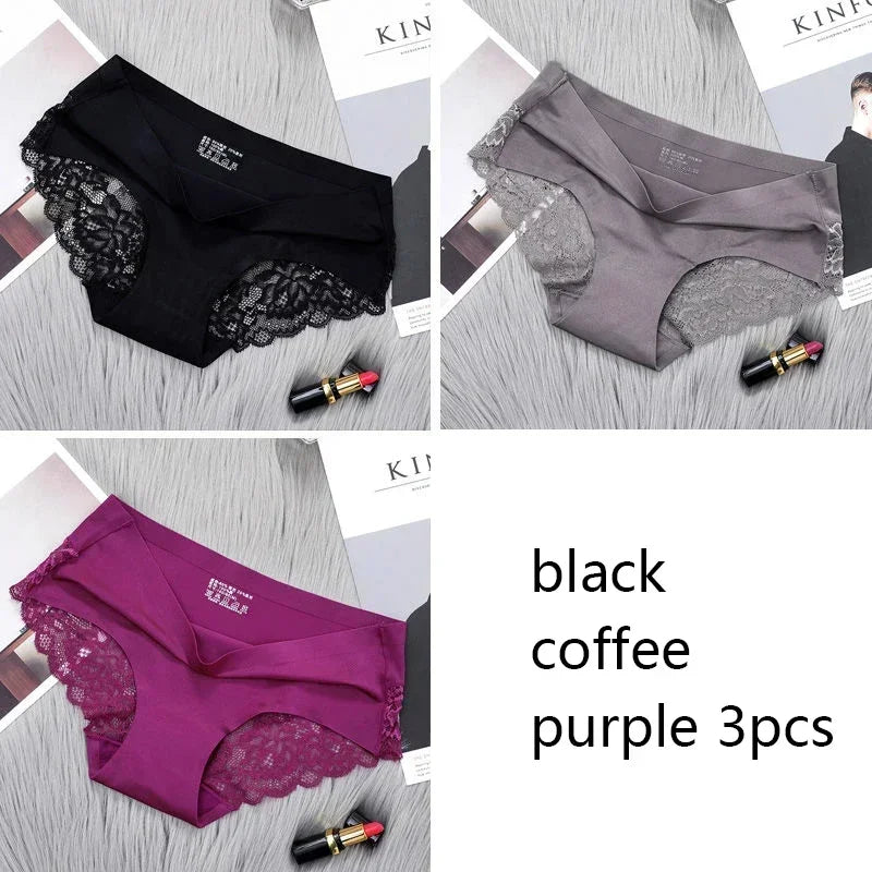 Seamless Women's Comfort Lace Hollow Out Low Rise Panties Set Soft Sexy Lingerie Underwear