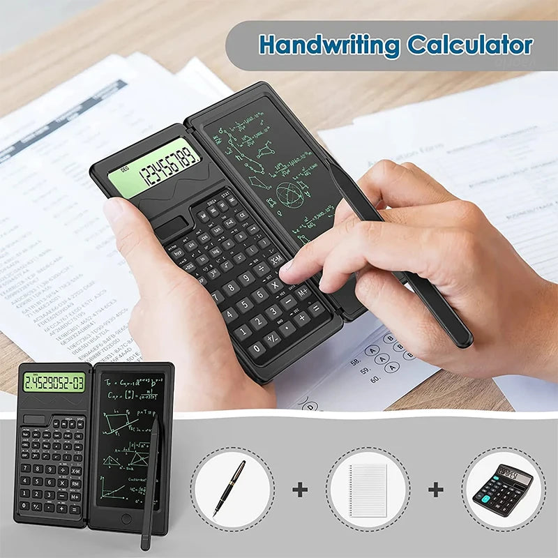VAORLO 2-in-1 Foldable Scientific Calculator with 6" Writing Tablet – Digital Drawing Pad for School, Office & Business