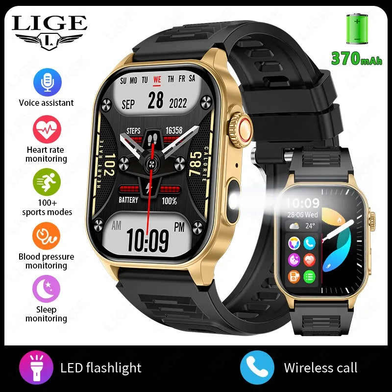 LIGE New Smart Watch | 2.01” HD Screen, AI Voice, Bluetooth Call, Flashlight, Sports & Health Monitor Smartwatch