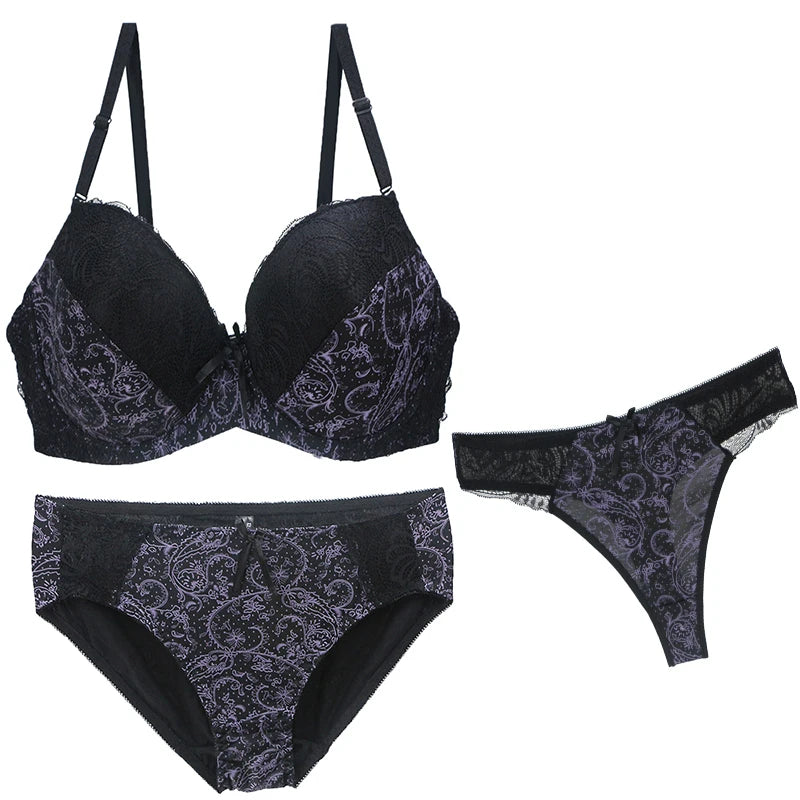 Nouvell Seamless Push Up Bra Set 3-Piece Women’s Underwear BCDEF Cup Plus Size Lingerie Beige Black Blue Purple Red White