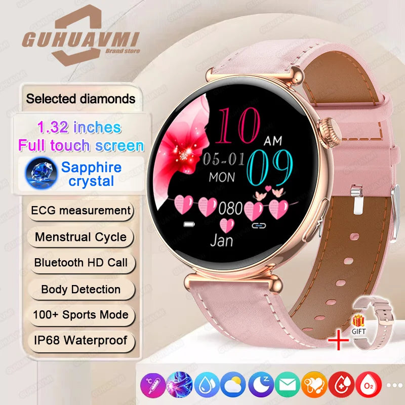 Women Smartwatch – 1.32″ AMOLED Screen, Call & ECG, Blood Pressure Monitoring, AI Dial, Sport & Health Smart Watch