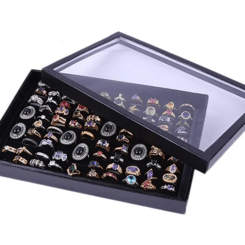 Slot Velvet Ring Organizer Tray | Stackable Jewelry Display Case Pad for Rings | Closet & Valet Storage Box