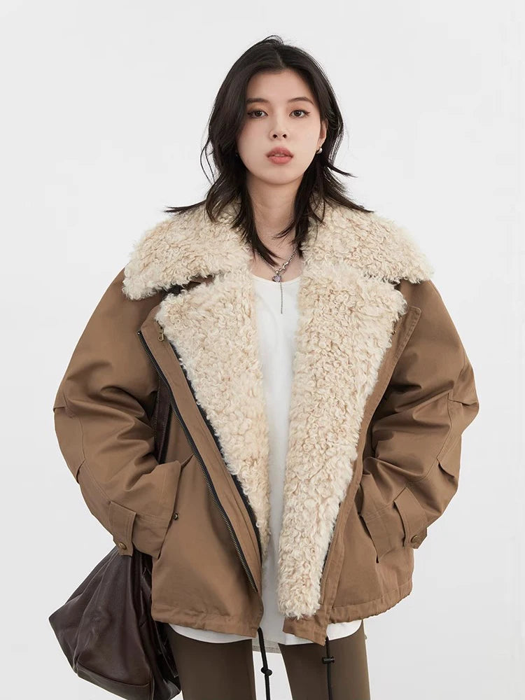 CHIC VEN Fashion Women Loose Retro Motorcycle Cotton Jacket Thick Warm Overcoat Autumn Winter 2025